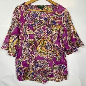 Lauren Ralph Lauren Women Bell sleeve Tunic Top PM Lightweight Boho Festival 70s